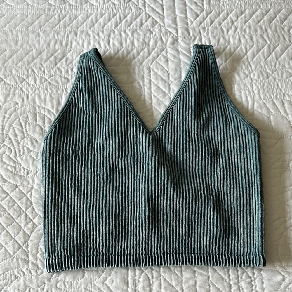Ribbed V-Neck Women Sport Tank- Dusty Blue